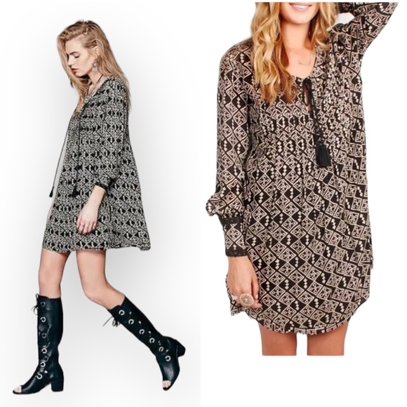 Free People Marlow Pintuck Geometric Print Swing Tunic Dress - Picture 2 of 10